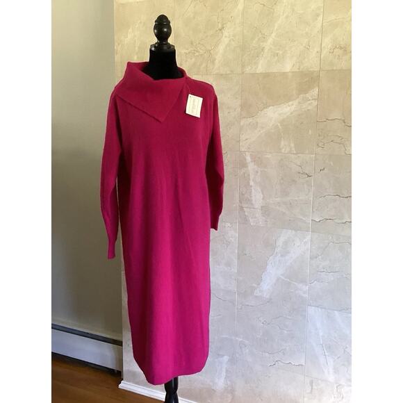 VTG 80s Fuchsia Lambswool Angora Sweater Dress - M, Holiday Soap Opera Glam, NWT - Picture 2 of 11
